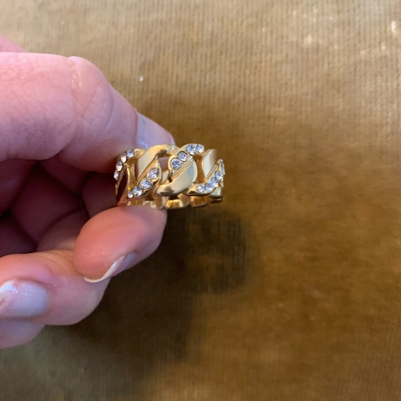 Diamond Cuban Ring with chain and stones - Picture 4 of 5